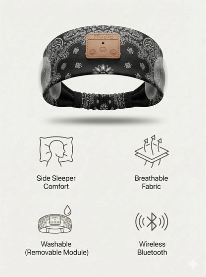 BeatBand™ Bluetooth Sleep Headband - Wireless Sleep Mask with Built-in Headphones for Insomnia, Meditation, Travel, Side Sleepers - Soft & Washable